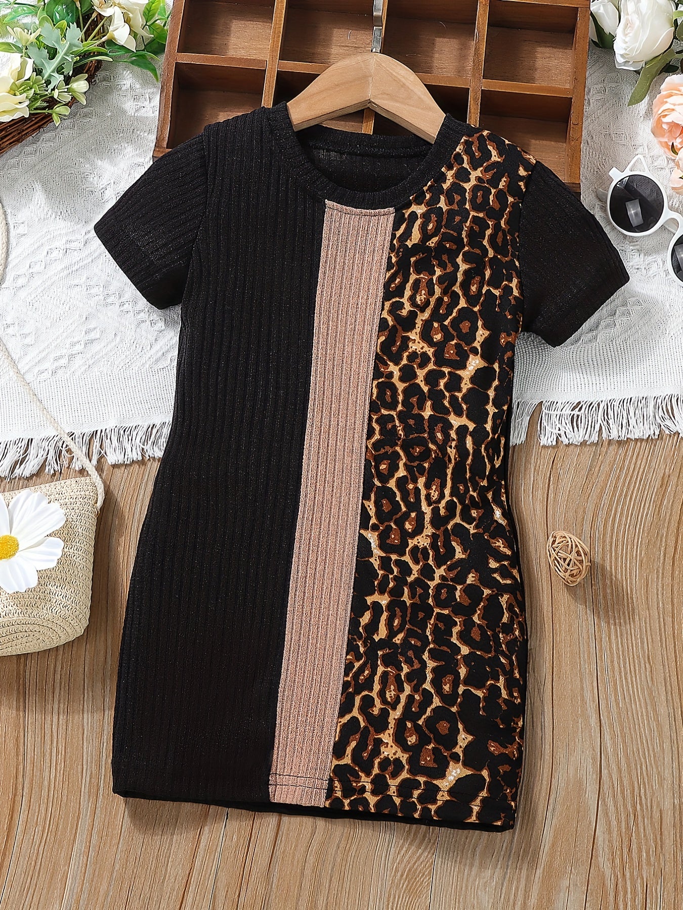 Toddler Girls Short Sleeve Leopard Casual Dress Kids Summer Clothes