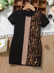 Toddler Girls Short Sleeve Leopard Casual Dress Kids Summer Clothes