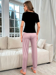 Letter Print Pajama Set Short Sleeve Top & Pants