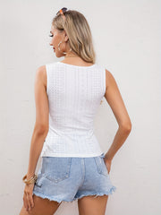 Eyelet Button Decor Tank Top Casual Surplice Neck Sleeveless Top