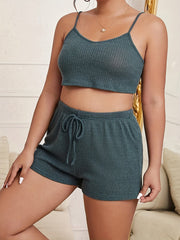 Ribbed Knit Lounge Set with Crop Cami Top & Shorts & Robe Pajama Set