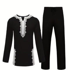 African Men Dashiki Suit Shirt Pants Set Formal Party Traditional Clothes