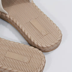 Women's Linen Sandals Bowknot Decor Open Toe Slip On Slide Shoes