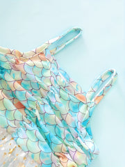 2pcs Toddler Girls Fish Scales Cami Swimsuit & Cap Set