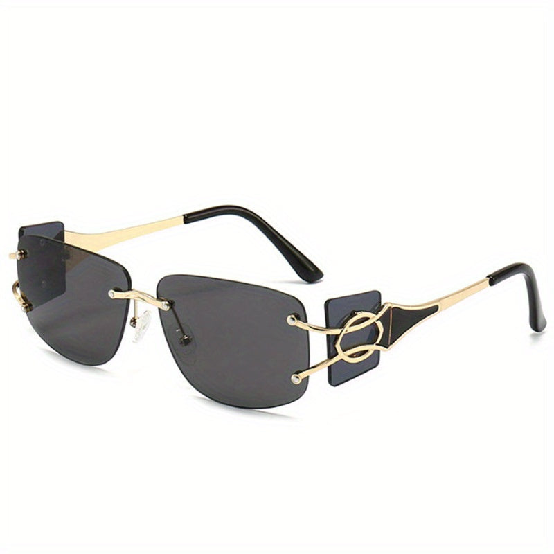 Men's Square Lens Retro Rimless Sunglasses with Metal Hinge