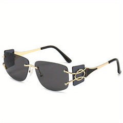 Men's Square Lens Retro Rimless Sunglasses with Metal Hinge