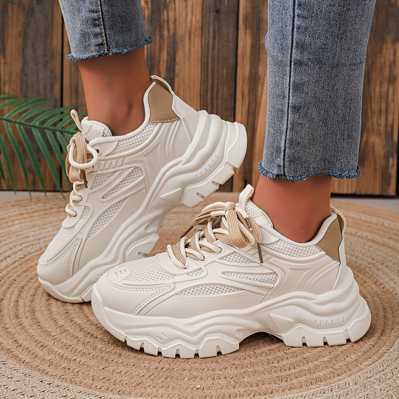 Women's Mesh Panel Pattern Sneakers Low Platform Shoes