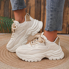 Women's Mesh Panel Pattern Sneakers Low Platform Shoes