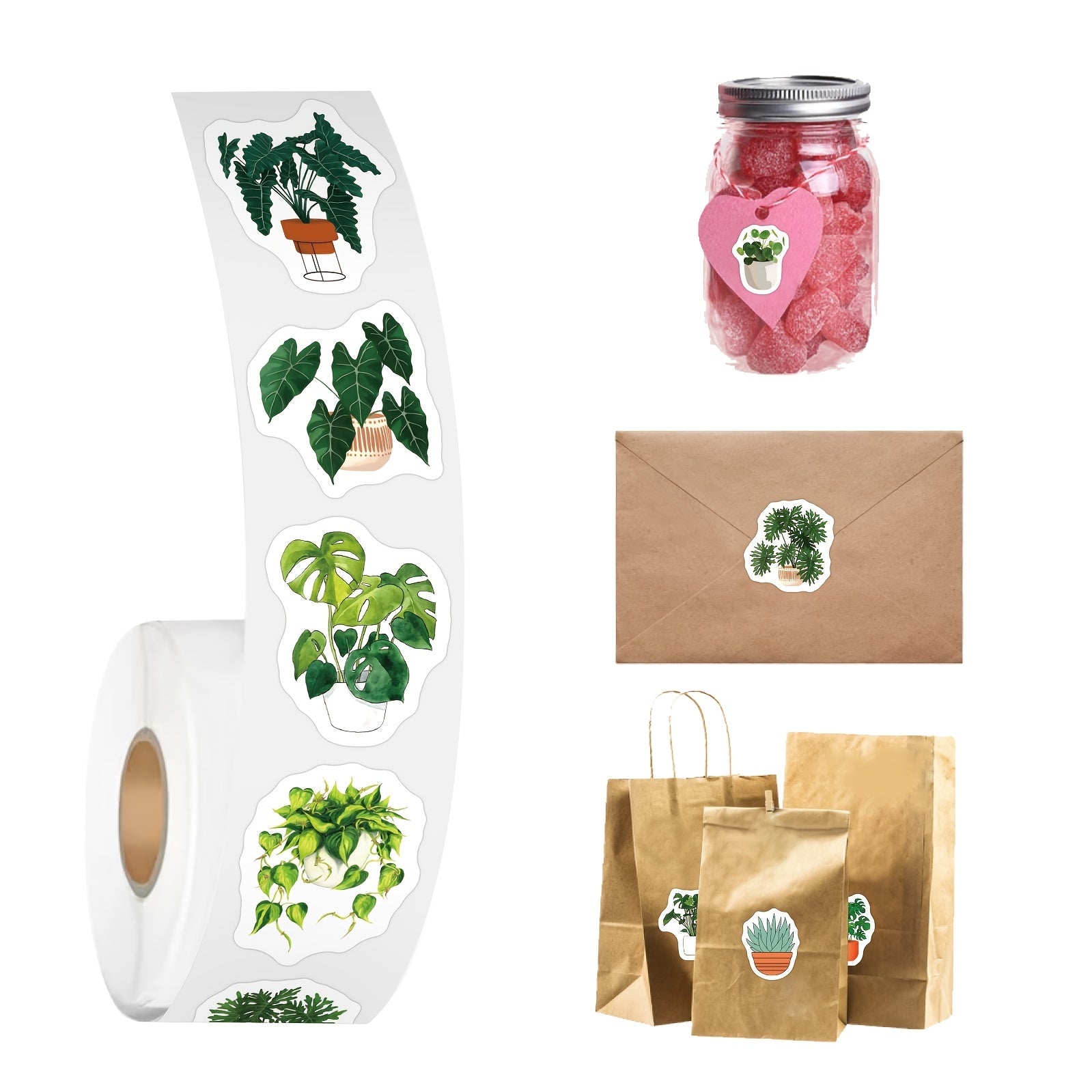 500pcs Green Plant Stickers Roll for Laptop Water Bottles Phone