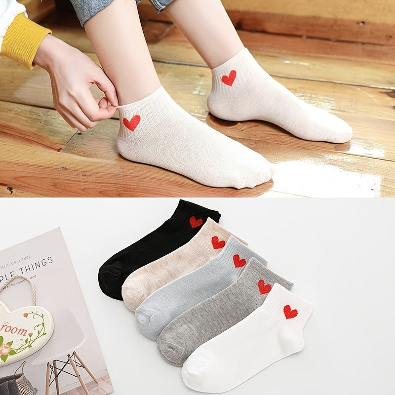 5 Pairs Heart Ankle Socks Comfortable Breathable Stockings