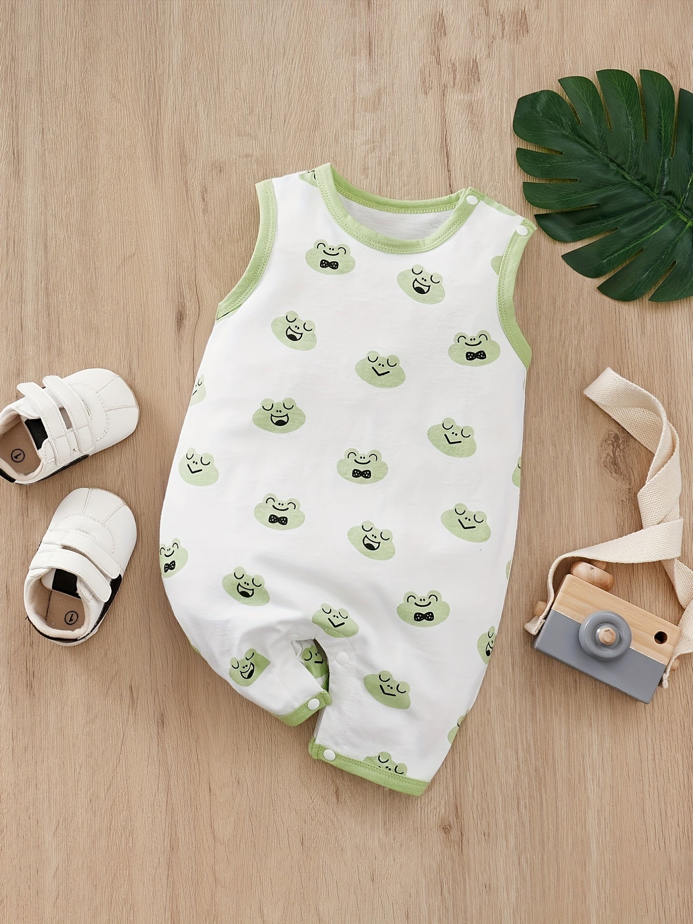 Baby Boys Cartoon Print Sleeveless Romper, Comfortable Breathable