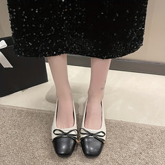 Colorblock Bow Ballet Flats Square Toe Slip On Shoes