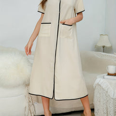 V Neck Short Sleeve Home Dress With Pockets Women's Loungewear