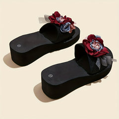 Women's Flower Sandals Slip On Thick Sole Non Slip Slides Shoes