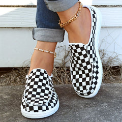 Women's Checkerboard Canvas Slip-On Loafers Flat Mules