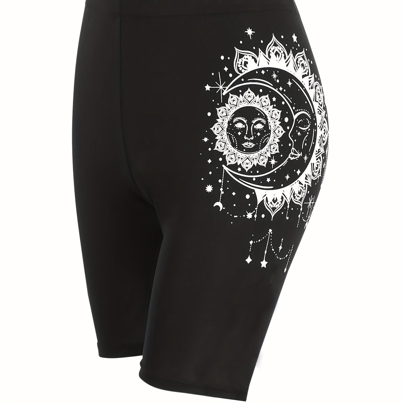 Moon & Sun Print Short Leggings Women's Clothing