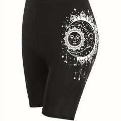 Moon & Sun Print Short Leggings Women's Clothing
