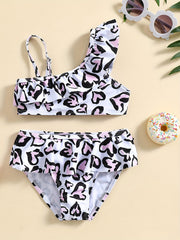 Mermaid One Shoulder Suspenders Split Swimsuit Set