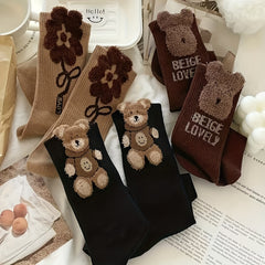 3 Pairs Bear Socks Autumn Winter Crew Socks