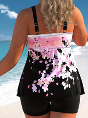 Floral Print Tankini Set Women's Scoop Neck Cami Top & Shorts