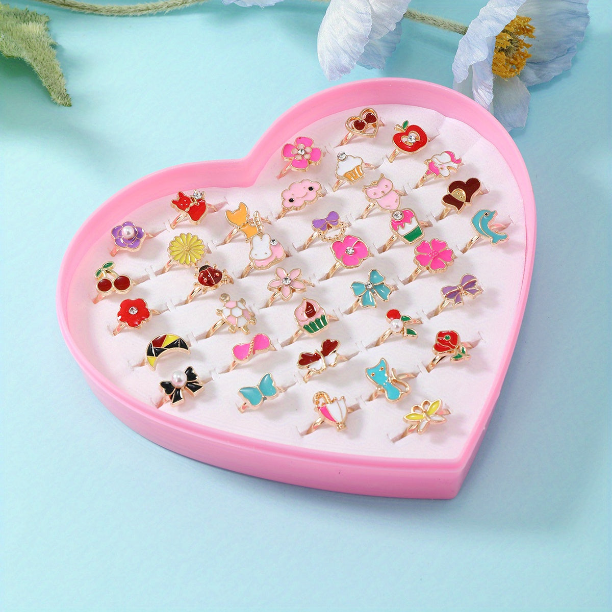 36pcs Girls Colorful Alloy Rings Set Kids Accessories Gift