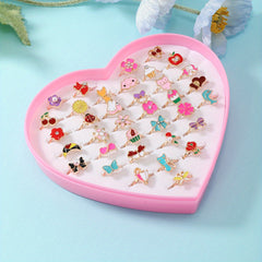36pcs Girls Colorful Alloy Rings Set Kids Accessories Gift