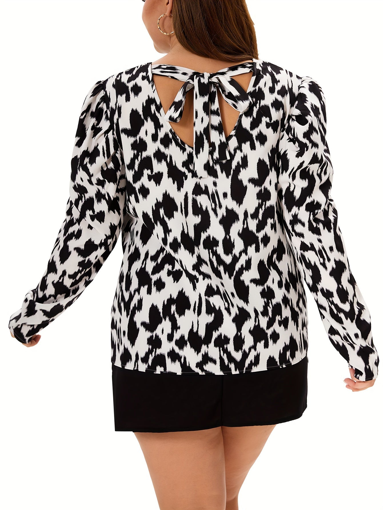 Leopard Print Knot Back Puff Sleeve Blouse