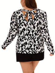 Leopard Print Knot Back Puff Sleeve Blouse