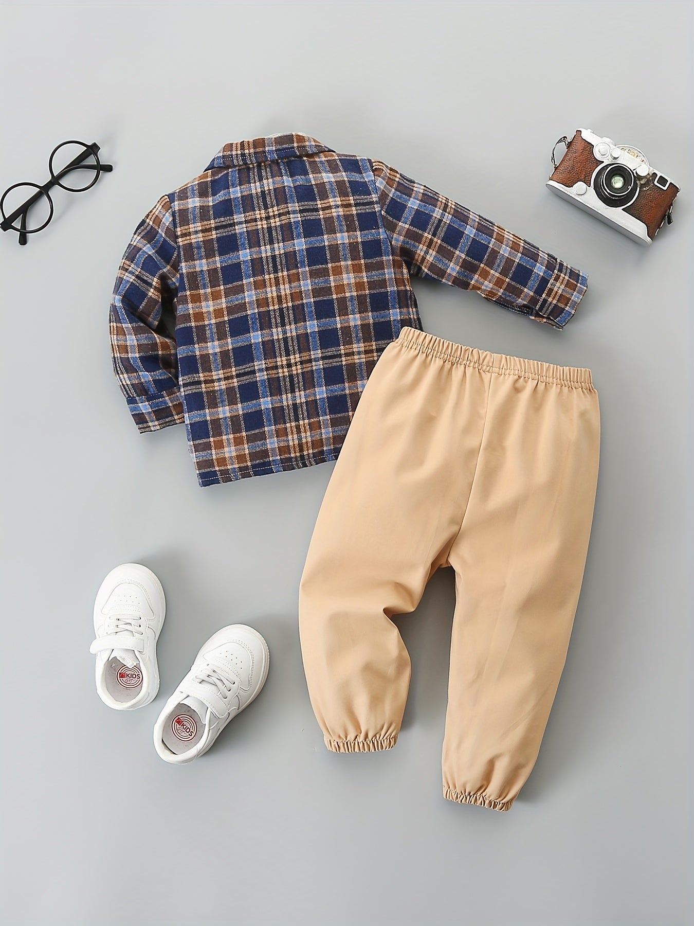 Handsome Baby Boys Plaid Shirt Pants Set Long Sleeve Top Trousers 2pcs