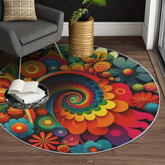 Colorful Ornamental Round Area Rug Soft Circles Carpet Non Slip