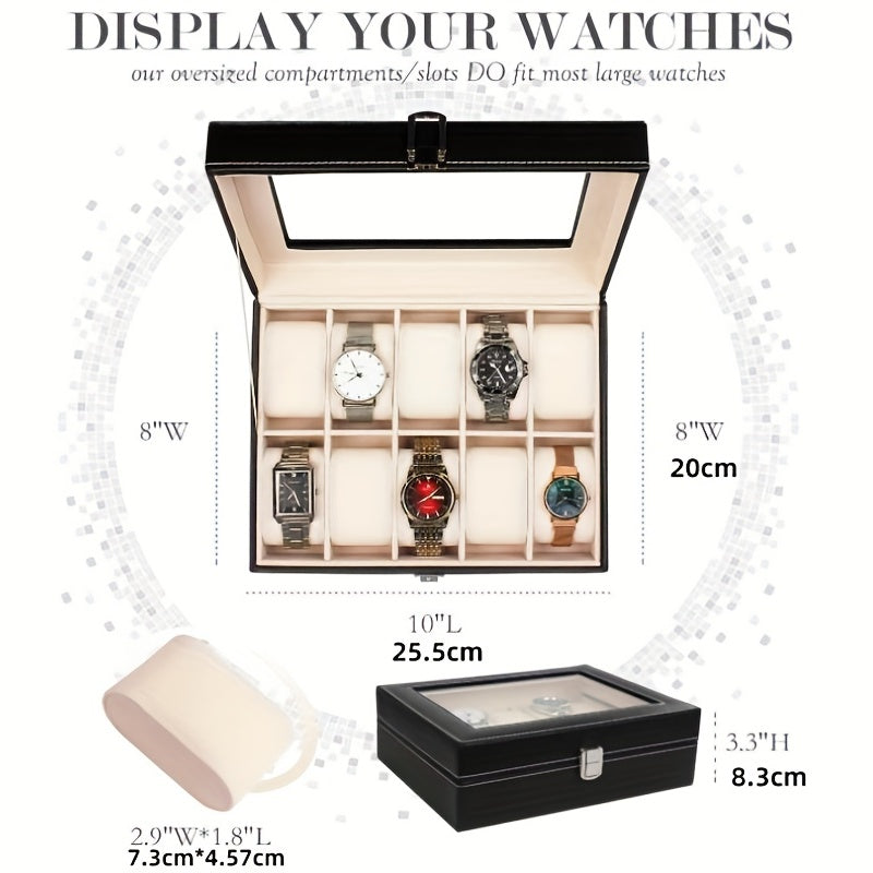 Watch Box 10 Slot Display Case Organizer Storage