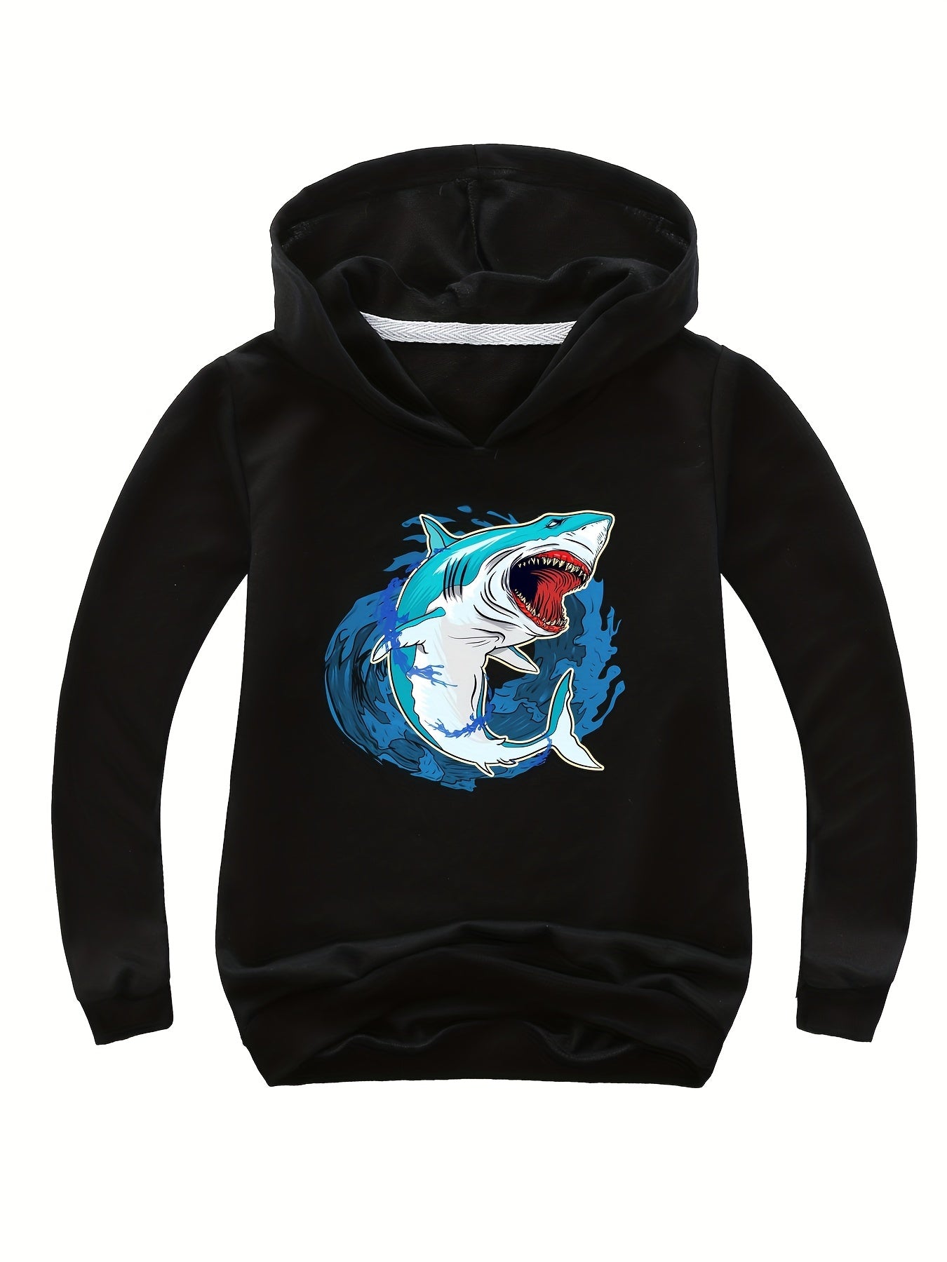 Youth Cartoon Shark Graphic Funky Hoodie Kid's Loose Comfortable Sweatshirt