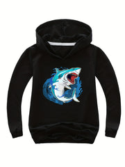 Youth Cartoon Shark Graphic Funky Hoodie Kid's Loose Comfortable Sweatshirt