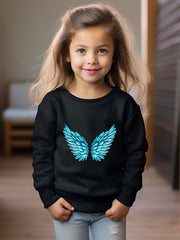 Wings Print Sweatshirt Girls Casual Graphic Crew Neck Pullover Sweatshirt