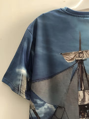 Sailboat 3D Pattern Men's Short Sleeve Graphic Tee Summer Clothes