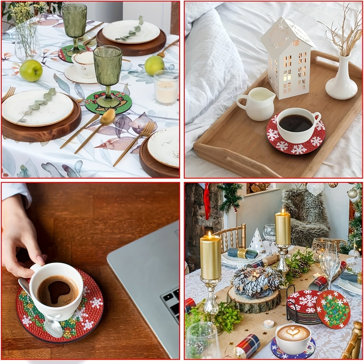 8pcs Diamond Art Set With Stand & Coaster for Christmas Decor