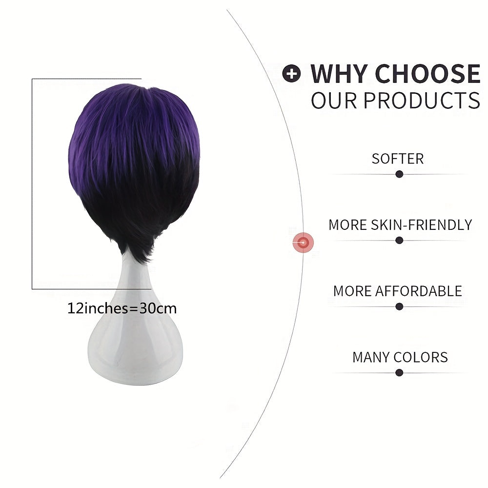 Men's Short Purple Dress Up Wig 12in