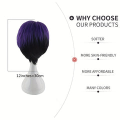 Men's Short Purple Dress Up Wig 12in