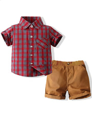 Boys Plaid Outfit Short Sleeves Casual Summer Kids Clothes