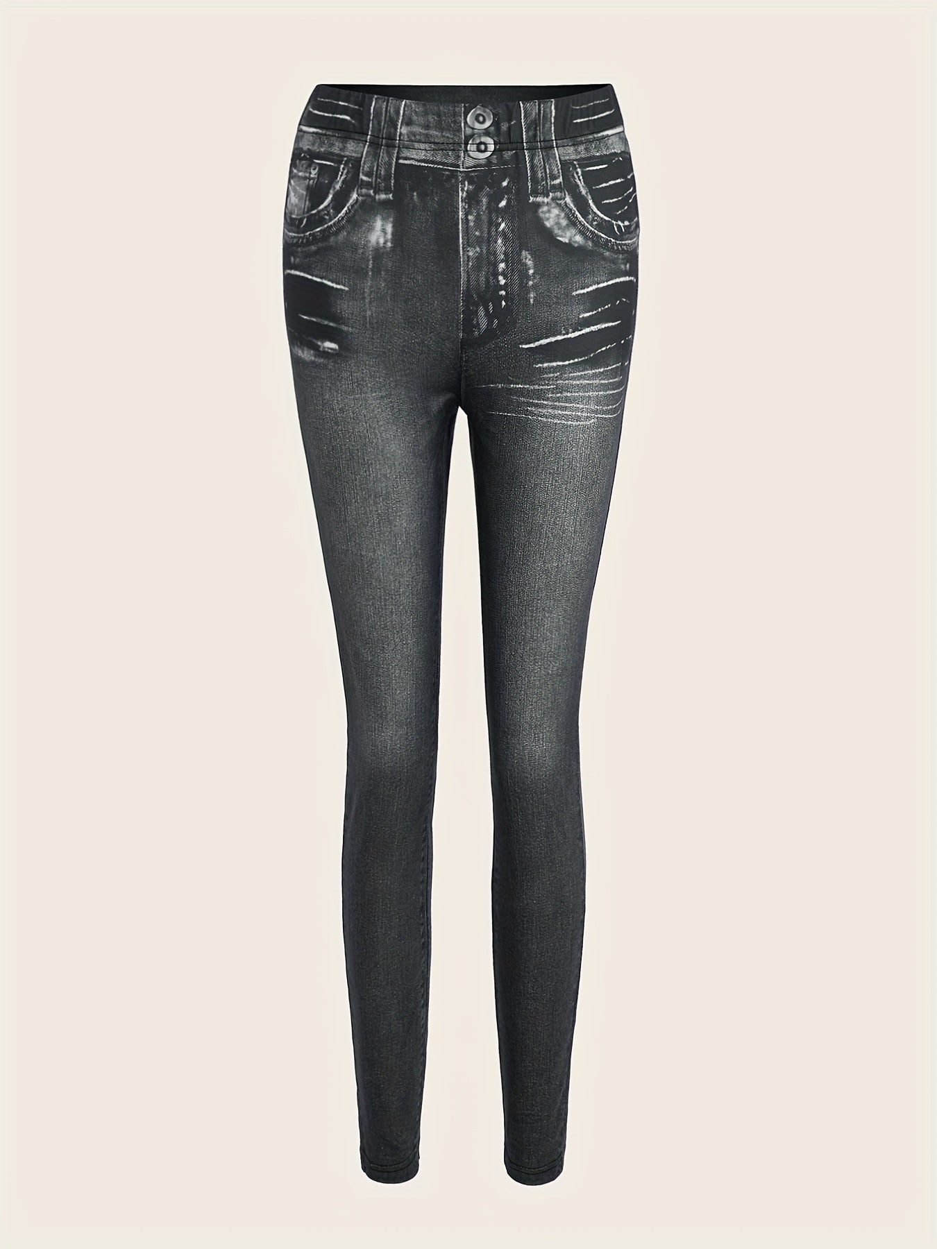 Denim Print Skinny Leggings Women's Casual Stretchy Leggings