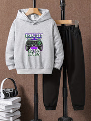 Boys Casual Hoodie & Sweatpants Set, Long Sleeve, Elastic Waist