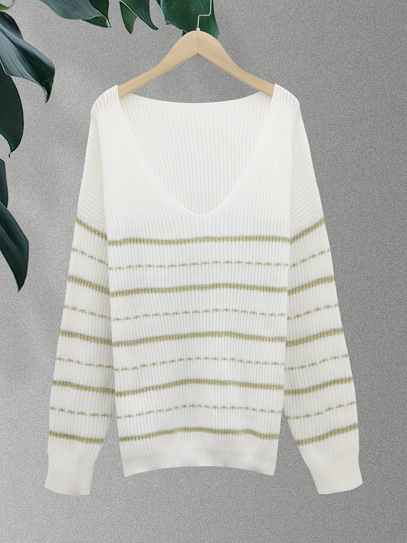 Striped V Neck Sweater Long Sleeve