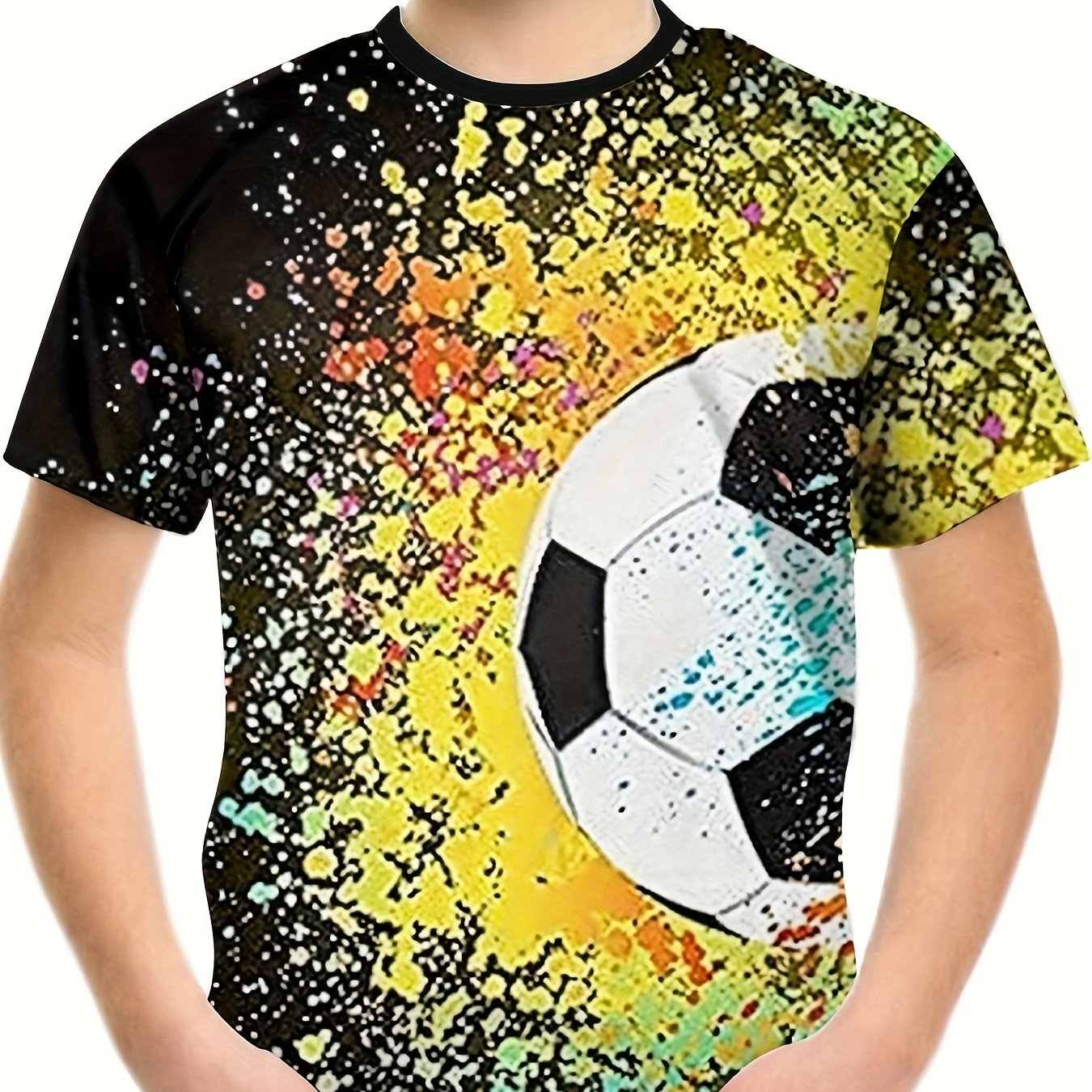 Football And Splash 3D Print Boy's T shirt Casual Short Sleeve Comfortable