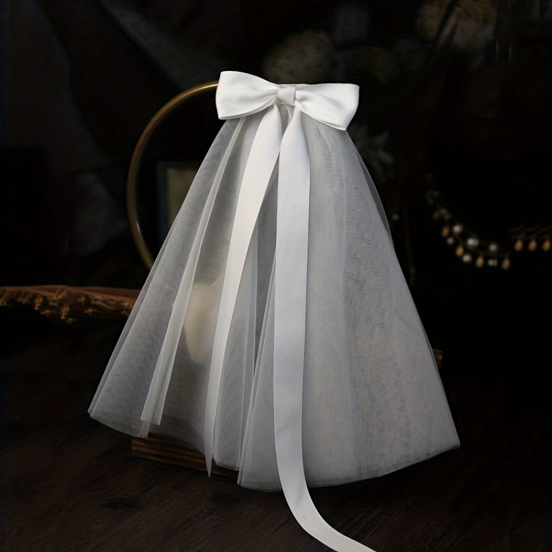 Bridal Satin Bowknot Head Veil Short Veil Wedding Hair Accessories