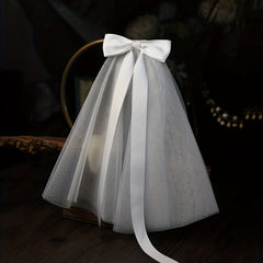Bridal Satin Bowknot Head Veil Short Veil Wedding Hair Accessories