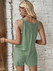 Solid Overall Romper Casual Sleeveless Romper Women's Clothing