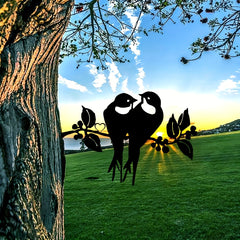 2 Birds Silhouette Steel Wall Decor Art Home Garden Statue Stakes