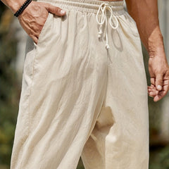 Men's Drawstring Harem Pants Beach Pant Solid Casual Baggy Pants Yoga Trousers