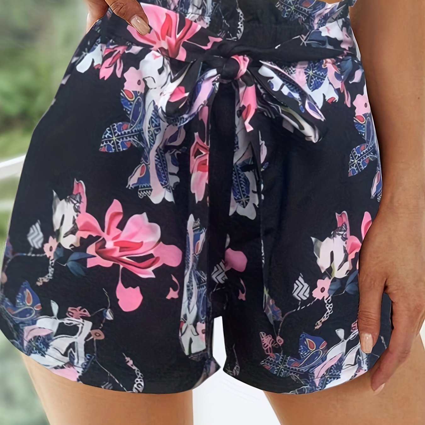 Floral Print Tie Waist Shorts for Women