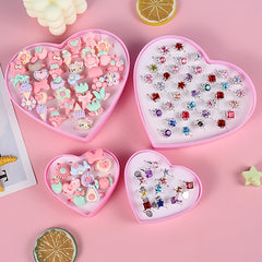 24pcs Girls Faux Gemstone Princess Rings w/ Heart Shaped Decorative Accessories
